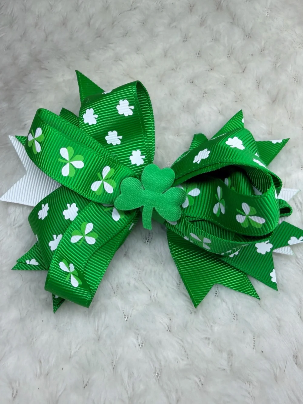 Green Shamrock Ribbon Bow Hair Clip